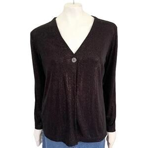 CHICO'S Travelers Long Sleeve Metallic Shimmer Black V-neck Wrap Jacket  SZ L